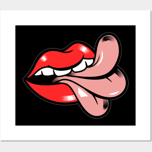 Funny red lips smile and tongue halloween mouth Posters and Art